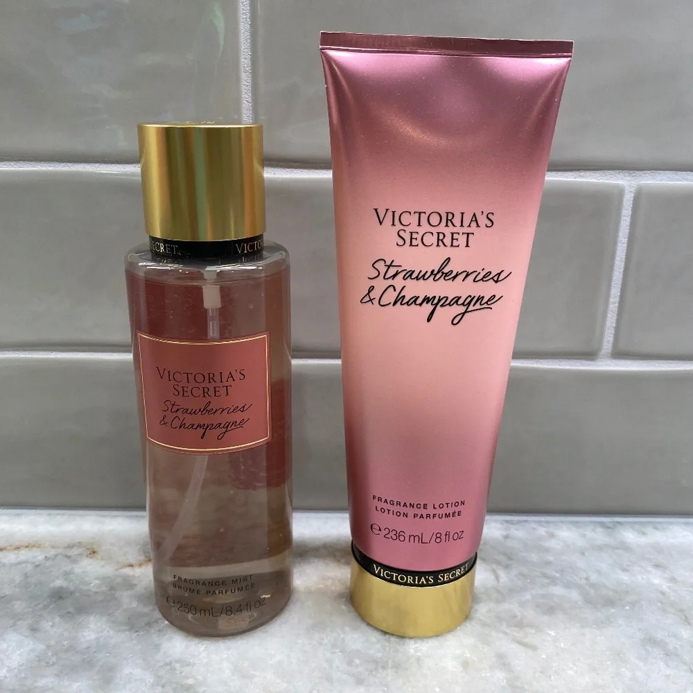 NEW Victoria's Secret Fragrance Lotion & Mist Set Strawberries & Champagne - Picture 1 of 1